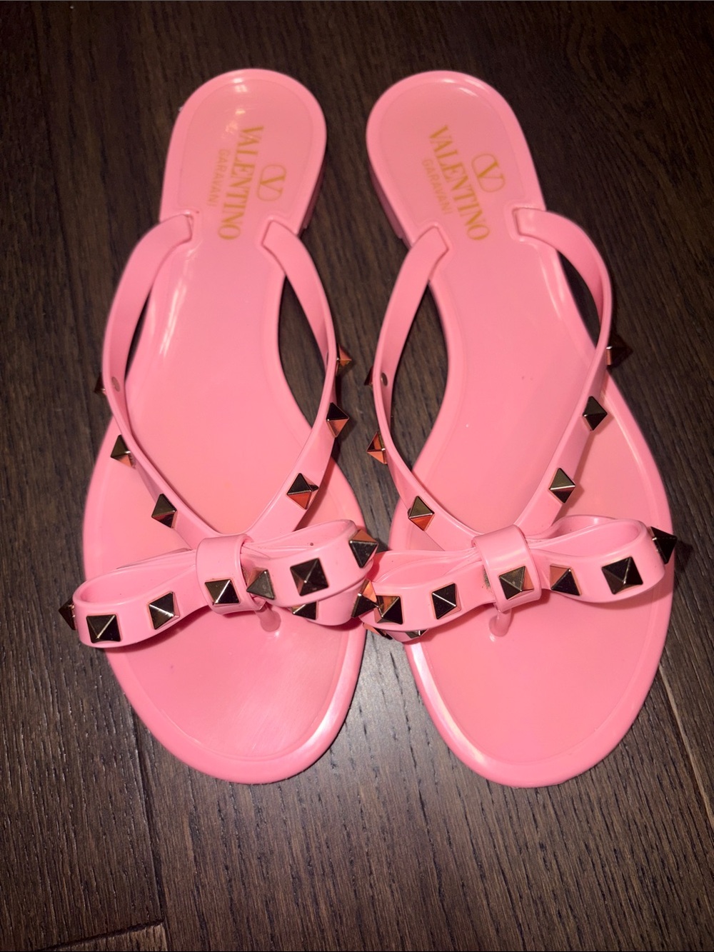 Valentino Pink Rockstud Bow Jelly Flip-Flops
